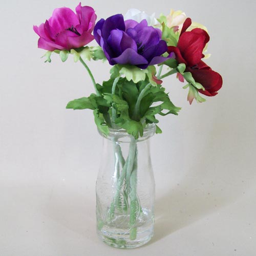 Artificial Flower Arrangements | Silk Anemones in Milk Bottle Vase - AV004 