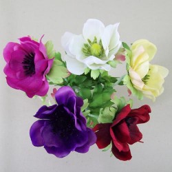 Artificial Flower Arrangements | Silk Anemones in Milk Bottle Vase - AV004 7B