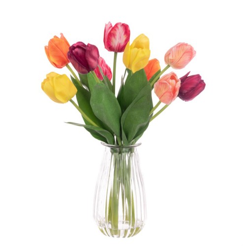 Artificial Flower Arrangements | Tulips in Ribbed Vase - TUL004 3A Artificial Flower Arrangements | Tulips in Ribbed Vase - TUL004 3A
