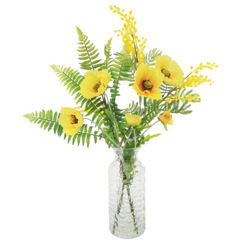 Artificial Flower Arrangements | Yellow Poppies and Mimosa 60cm - POP002 EOF7 Artificial Flower Arrangements | Yellow Poppies and Mimosa 60cm - POP002 EOF7