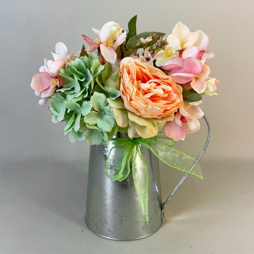 Blossom and Ranunculus in Zinc Jug 28cm | Artificial Flower Arrangements - JUG010 6D