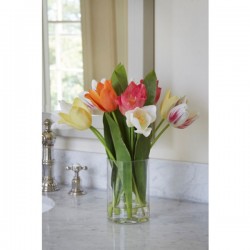 Artificial Flower Arrangements | Assorted Tulips in Glass Cylinder Vase | SPECIAL PURCHASE - TUL002 6E