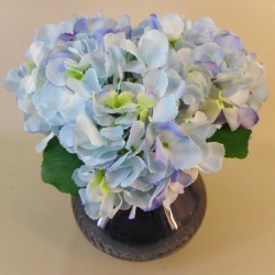 Centerpiece Arrangement | Blue Artificial Hydrangeas in Blue Crackle Glass Bowl - HYD012 