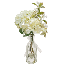 Artificial Flower Arrangements | Cream Hydrangeas in Bottle Vase - 18X100 BS1B