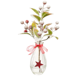 Christmas Flower Arrangements | Red Berries in Clear Glass Vase - 18X098 1B