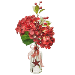 Artificial Flower Arrangements | Red Hydrangeas in Bottle Vase - 18X099 1D