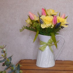 Daffodils and Tulips in White Jug 36cm | Artificial Flower Arrangements - DAF001 