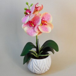 Mini Artificial Orchid Plant in Ceramic Pot Pink and Yellow - ORC002 6B