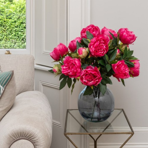 Artificial Flower Arrangement | Hot Pink Peonies in Bubble Vase - PEO003