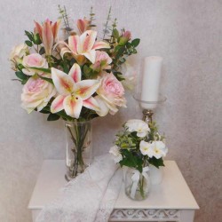 Statement Artificial Flower Arrangement | Lilies and Roses Pink - LIL017 7C