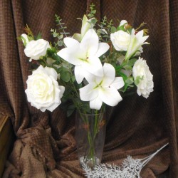 Statement Artificial Flower Arrangement | Lilies and Roses White - LIL018 EOF7