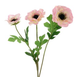 Artificial Anemones Pale Pink 3 Flowers 50cm - A081 G1
