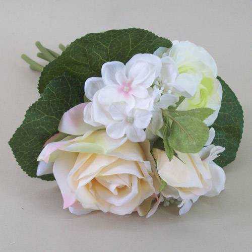 Artificial Hydrangea, Roses and Ranunculus Posy Peach 25cm - H056 BX3