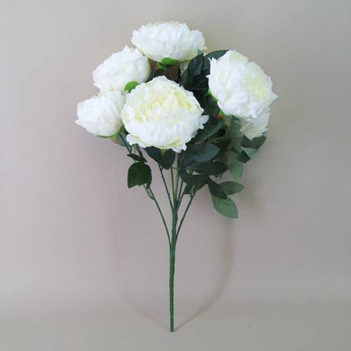 Bunch of Artificial Peony Flowers Cream 57cm - P104 