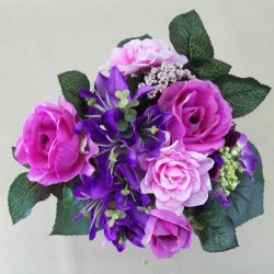Artificial Flowers Posy Roses Lilies and Hydrangeas Purple Pink 29cm - R167 O1