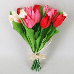 Artificial Tulips Bundle Red Pink Cream 23cm - T035 P4