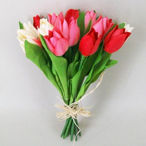 Artificial Tulips Bundle Red Pink Cream 23cm - T035 P4 Artificial Tulips Bundle Red Pink Cream 23cm - T035 P4