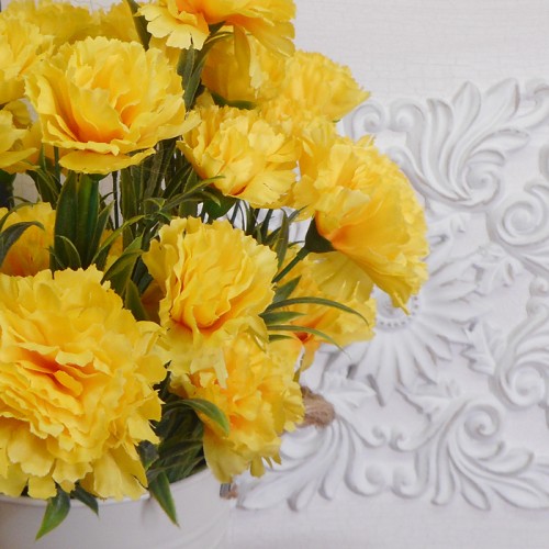 Fleur Artificial Carnations Bunch Yellow 45cm - C257 H3