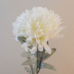 Artificial Pompom Chrysanthemum Cream with Grey Green Leaves 75cm - C052 D2