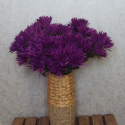 Artificial Spider Chrysanthemums Aubergine with Green Leaves 64cm - S108 