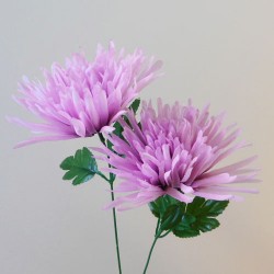 Artificial Spider Chrysanthemums Mauve with Green Leaves 64cm - S096 P4