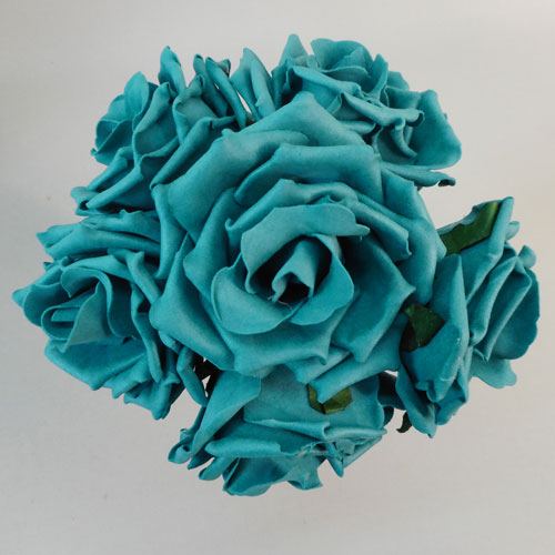 Colourfast Foam Roses Large Teal 6 Pack | Foam Flowers