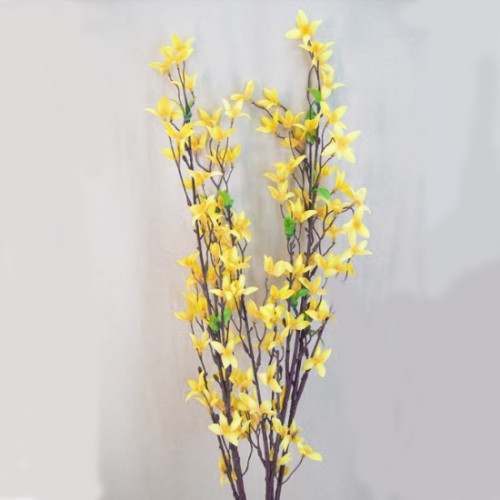 Bunch of 3 Artificial Pussy Willow & 3 Yellow Forsythia Stems Silk Flowers 
