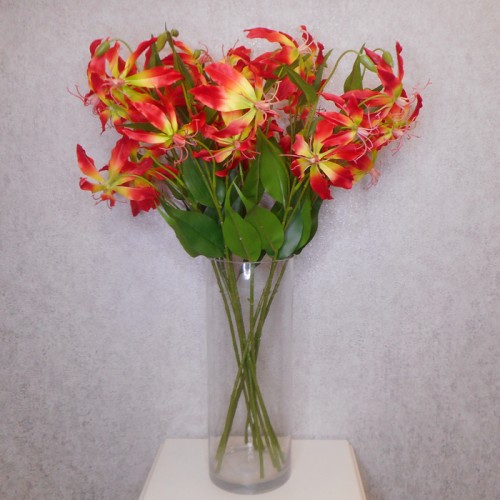 Artificial Gloriosa Flame Lily Orange and Yellow 80cm - G004 E1