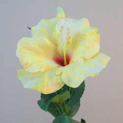 Artificial Hibiscus Flower and Bud Yellow 62cm - H048 H1