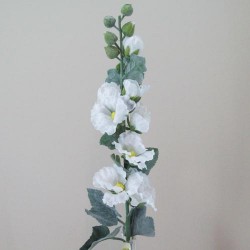 Silk Hollyhocks White Artificial Flowers 115cm - H076 E2