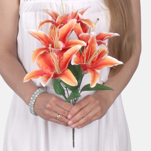Artificial Flowers Posy | Orange Lilies 40cm - L106 JJ3 Artificial Flowers Posy | Orange Lilies 40cm - L106 JJ3
