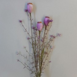 English Meadow Artificial Flowers Poppy Seed Heads Purple 53cm - P252 FF3