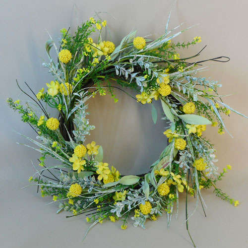 Artificial Meadow Flowers Wreath or Centrepiece Yellow Craspedia 55cm - M084 GG2 Artificial Meadow Flowers Wreath or Centrepiece Yellow Craspedia 55cm - M084 GG2