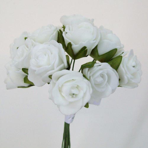 Mini Foam Roses Bunch White 15cm - R046 