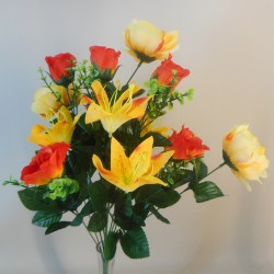 Artificial Roses, Lilies and Peonies Bouquet Orange Yellow 54cm - R720 HH4