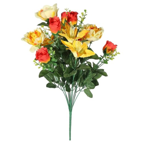 Artificial Roses, Lilies and Peonies Bouquet Orange Yellow 54cm - R720 