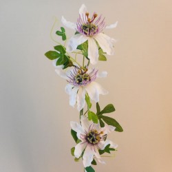 Passion Flowers Spray White Purple 75cm - P071 J2