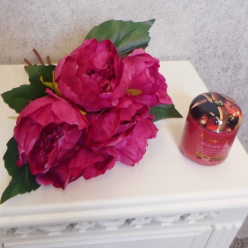 Artificial Peony Flowers Hand Tied Posy Hot Pink 27cm - P097 U4