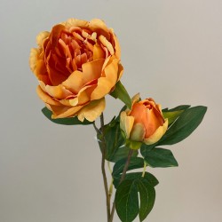 Artificial Peony Flowers Amber Orange 50cm - P080 
