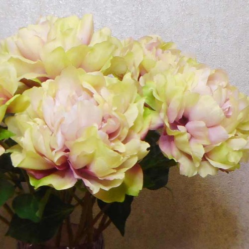 Artificial Peony Flowers Pink Green 55cm - P011 O4