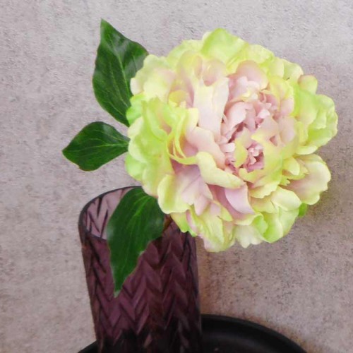 Artificial Peony Flowers Pink Green 55cm - P011 O4