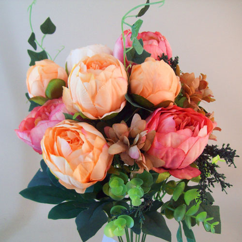 Vintage Peony Bouquet Apricot and Terracotta 48cm - P023 BX22