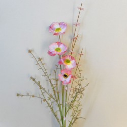 English Meadow Artificial Flowers Pink Poppies 58cm - P281 EE3