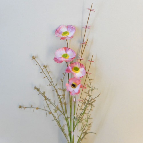English Meadow Artificial Flowers Pink Poppies 58cm - P281 EE3 English Meadow Artificial Flowers Pink Poppies 58cm - P281 EE3