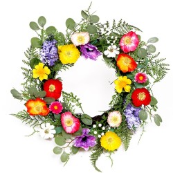 Artificial Poppies and Daisies Flower Wreath 45cm - POP006