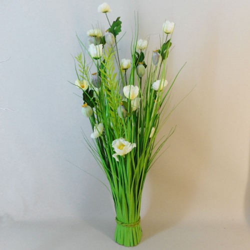 Grass Bundle With Poppies White Artificial Flowers