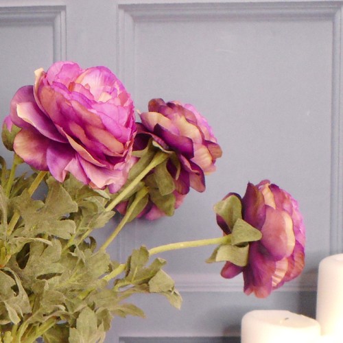 Artificial Ranunculus Flowers Purple Green 40cm - R541 