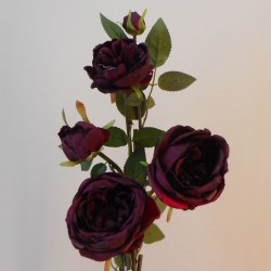 Artificial Cabbage Roses Spray Burgundy 89cm - R821 