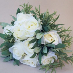 Artificial Eternity Roses and Leaves Bouquet Cream 27cm - R547 N1