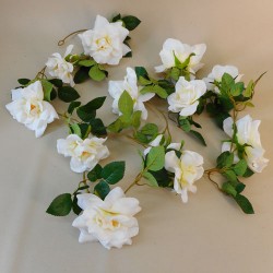 Artificial Flowers Garden Roses Garland Cream 180cm - R892 L4